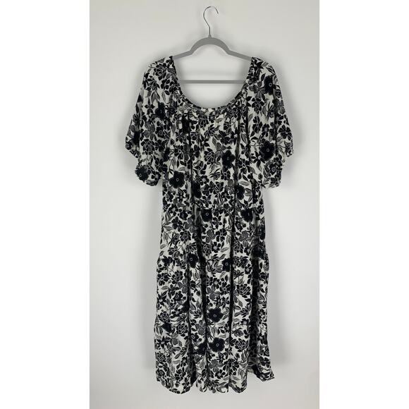 Parker & Rowe Bloom Wildly Tiered Midi Dress Womens Plus Size 3X Black White New - Picture 5 of 8